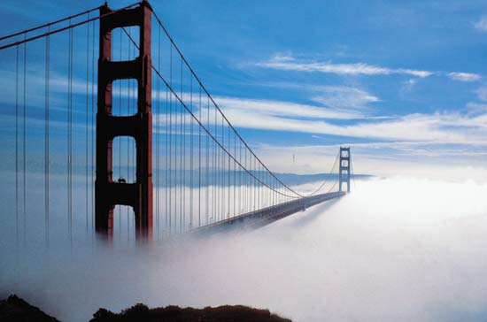 Golden Gate Bridge Covered With Fog Clouds