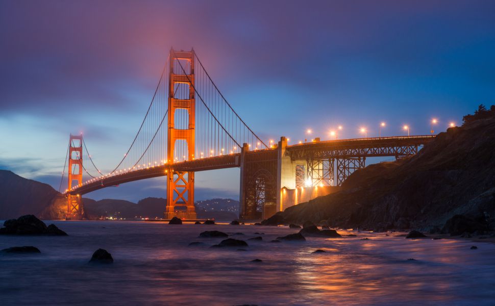 Golden Gate Bridge Illuminated At Night