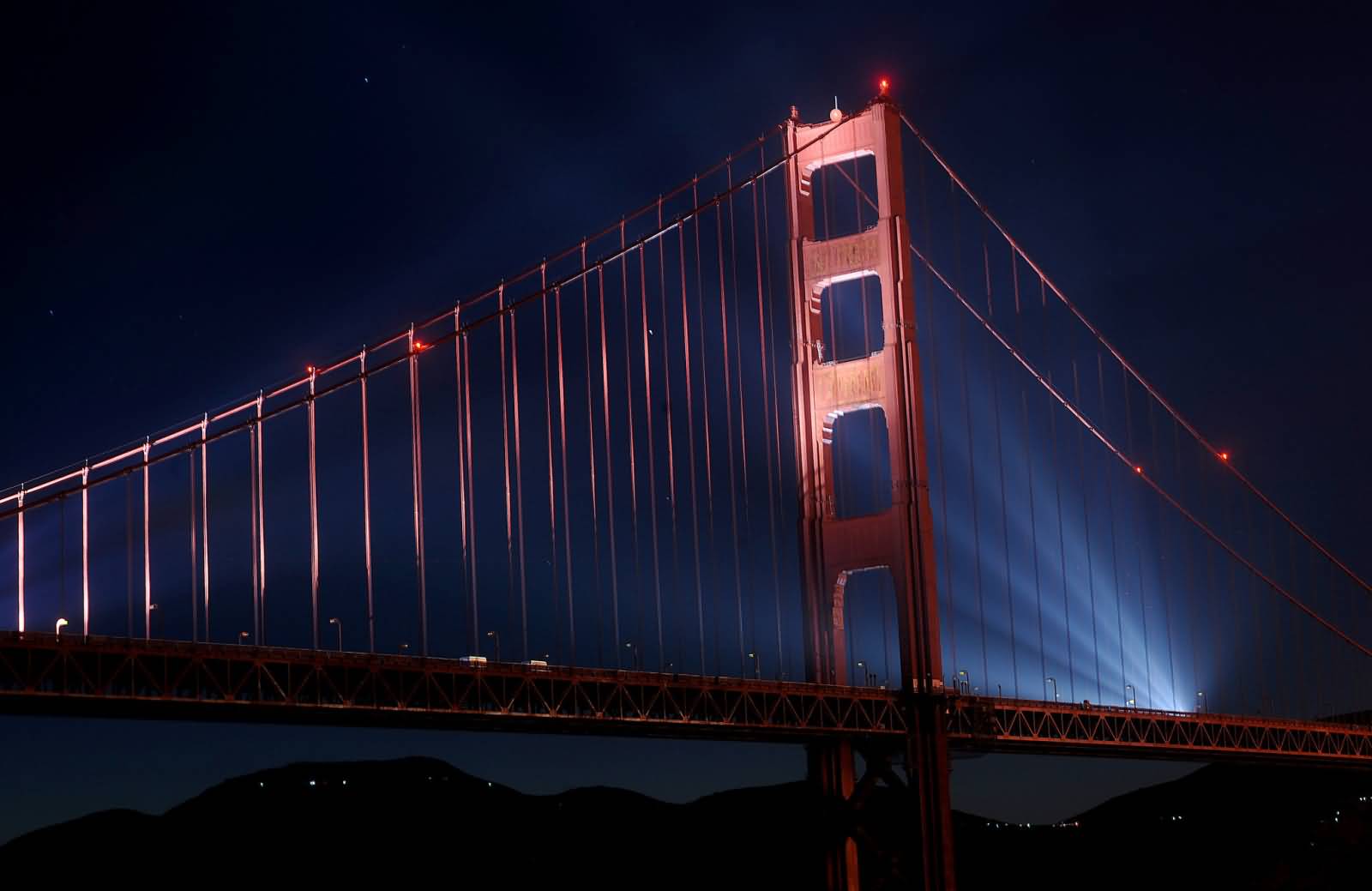 Golden Gate Bridge Lit Up At Night
