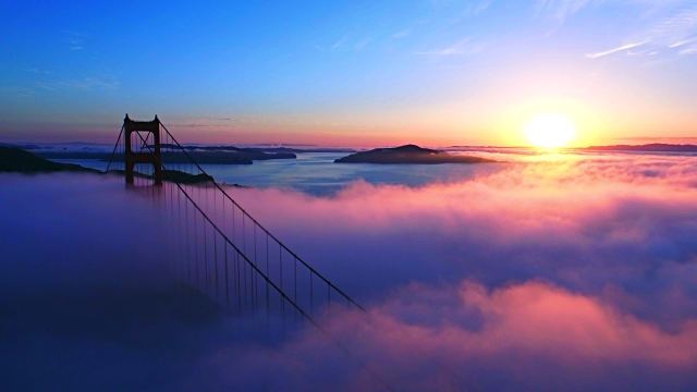 Golden Gate Bridge With Clouds During Sunrise