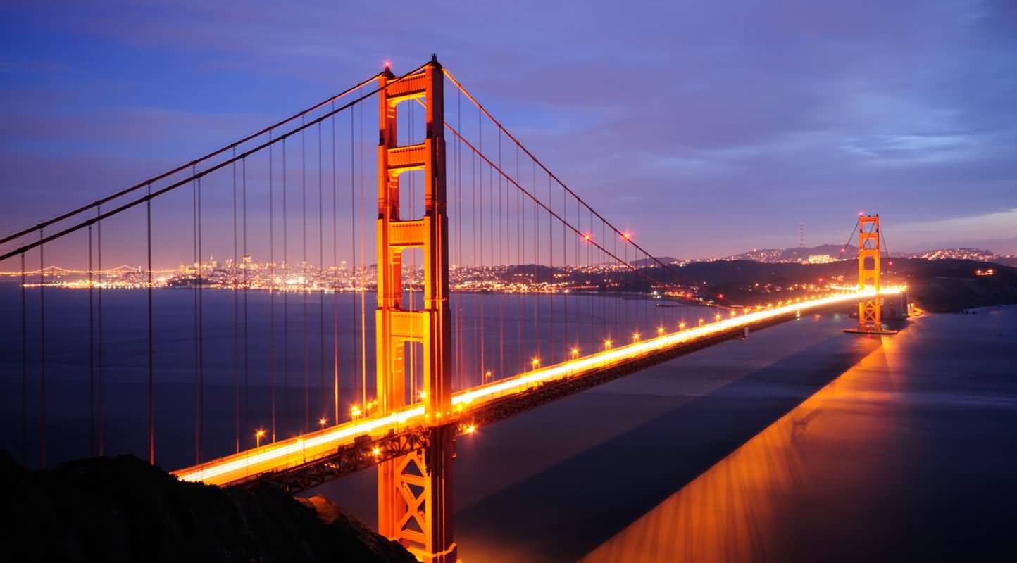 Golden Gate Bridge With Night Lights