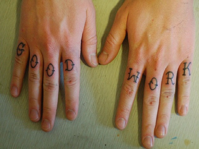 Good Work Knuckle Tattoo On Both Hands For Men