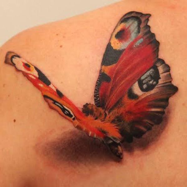 Gorgeous 3D Butterfly Tattoo On Back Shoulder