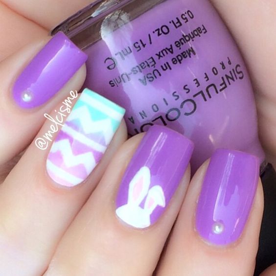 Gradient Easter Egg And Bunny Nail Art