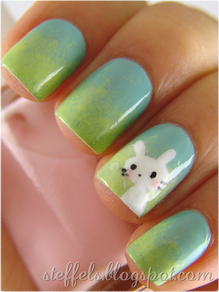 Gradient Nails And Accent Easter Bunny Nail Art