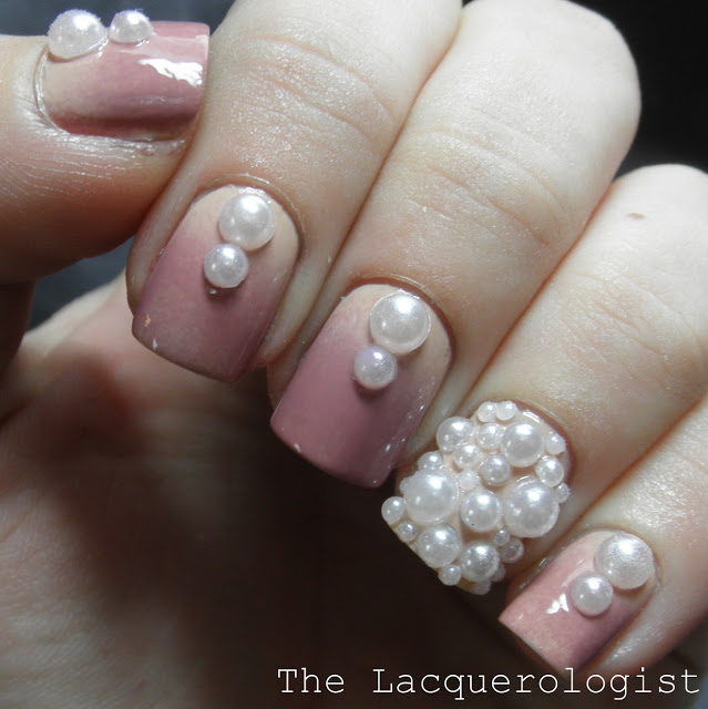 Gradient Nails With Pearls Design Nail Art