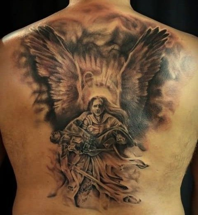 Great Savior Angel Tattoo On Full Back