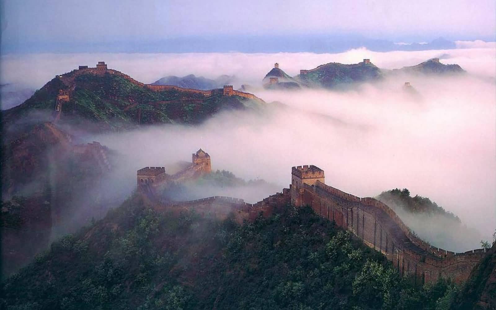 Great Wall Of China With Clouds Fog