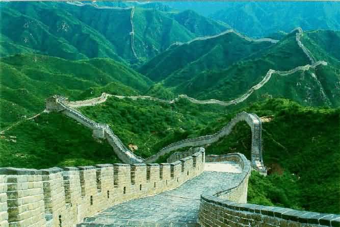 Great Wall Of China With Mountains