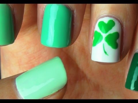 Green Acrylic Shamrock Leaf Saint Patrick’s Day Nail Art With Video Tutorial