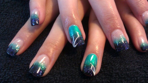 Green And Blue Gradient Gel Nail Art