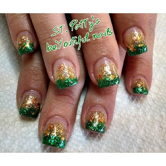 Green And Gold Glitter Gradient Saint Patrick's Day Nail Art