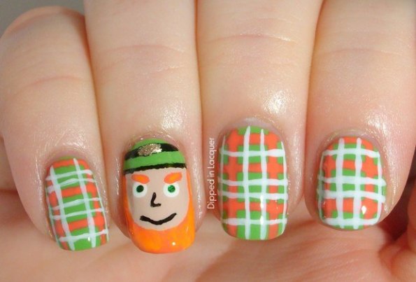 Green And Orange Irish Man Saint Patrick's Day Nail Art