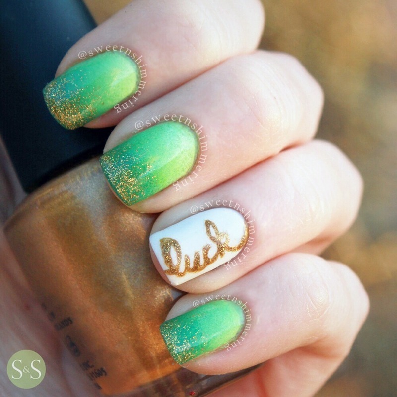 Green Gradient Saint Patrick's Day Nail Art With Luck Text