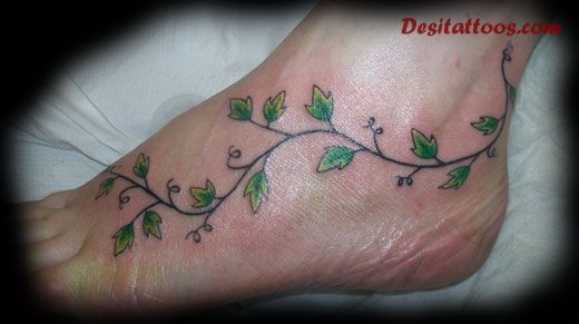 Green Ivy Vine Tattoo On Foot