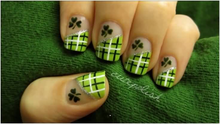 Green Plaids Design Saint Patrick's Day Nail Art