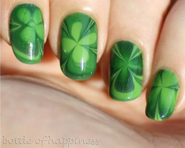 Green Water Marble Saint Patrick's Day Nail Art