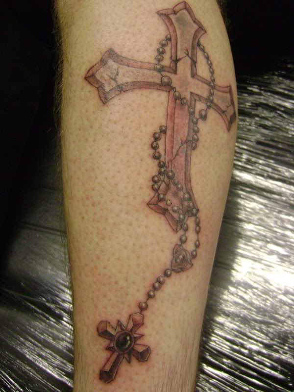 Grey Cross Rosary Tattoo