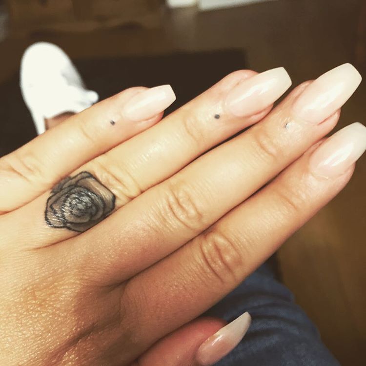 Grey Flower Tattoo On Finger For Girls