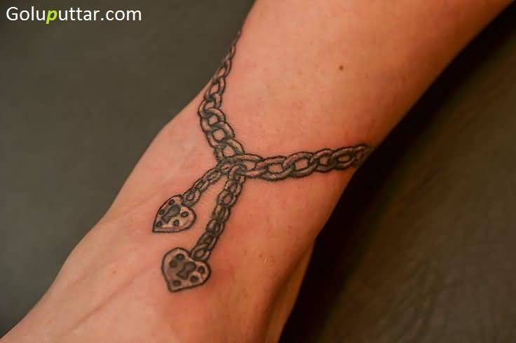 Grey Heart Lock Ankle Bracelet Chain Tattoo
