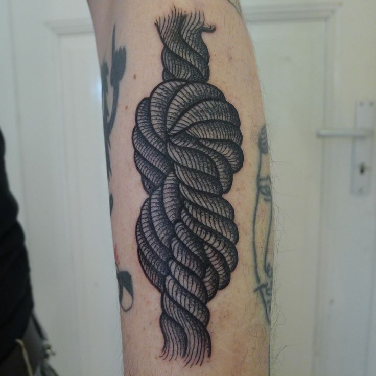 Grey Ink Knot Rope Tattoo On Left Arm