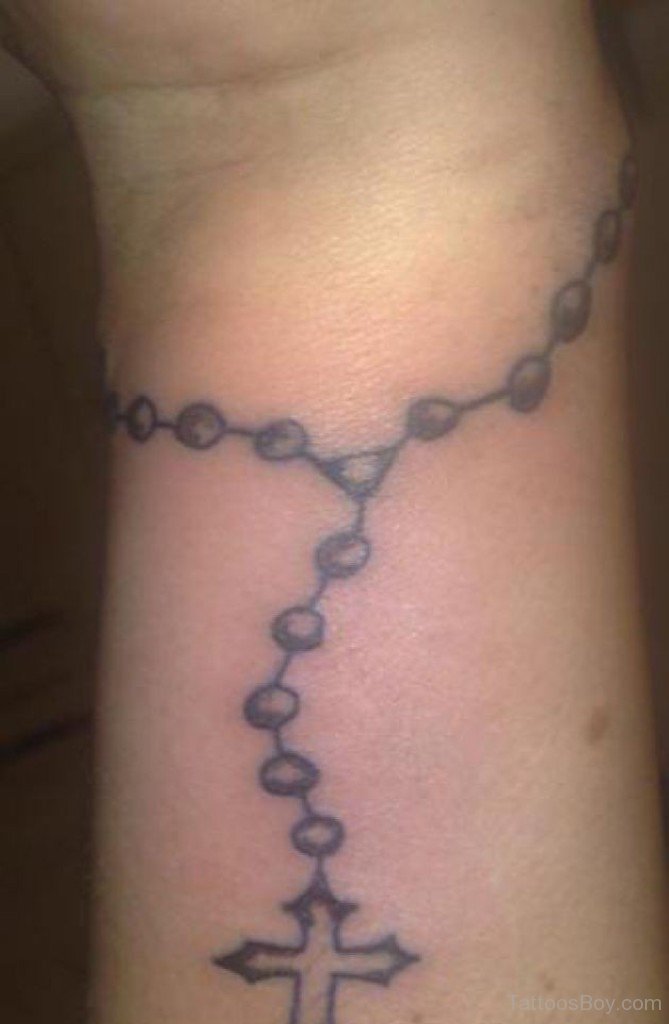 Grey Rosary Tattoo On Wrist