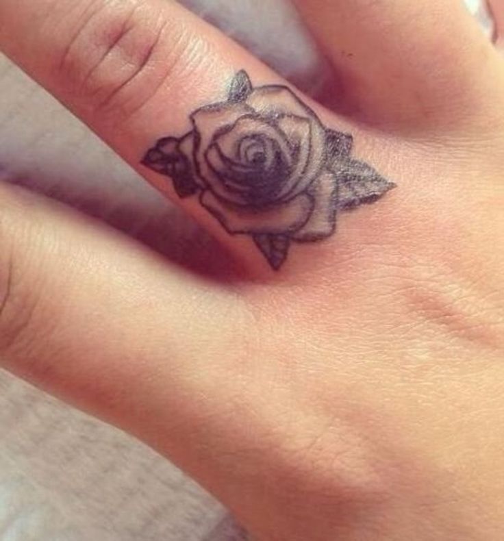 Grey Rose Flower Finger Tattoo