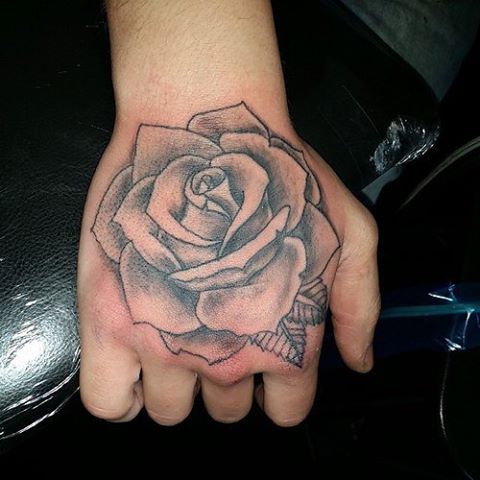 Grey Rose Hand Tattoo For Men