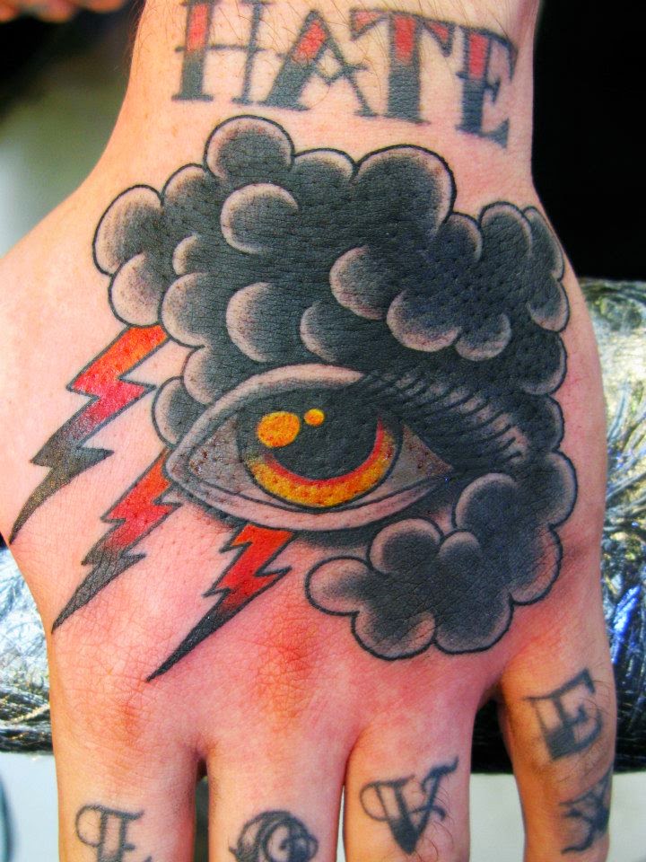 Hand Hate Lightning Traditional Tattoo For Men