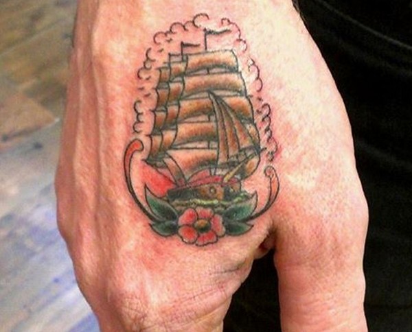 Hand Traditional Ship Tattoo For Men