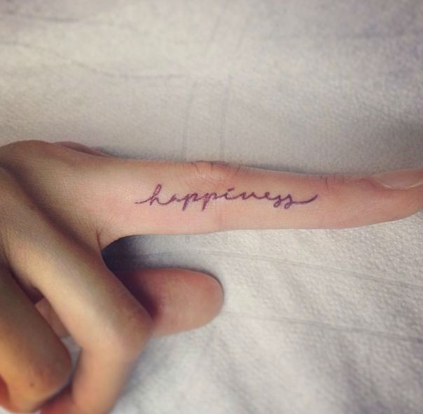 Happiness Word Finger Tattoo For Girls