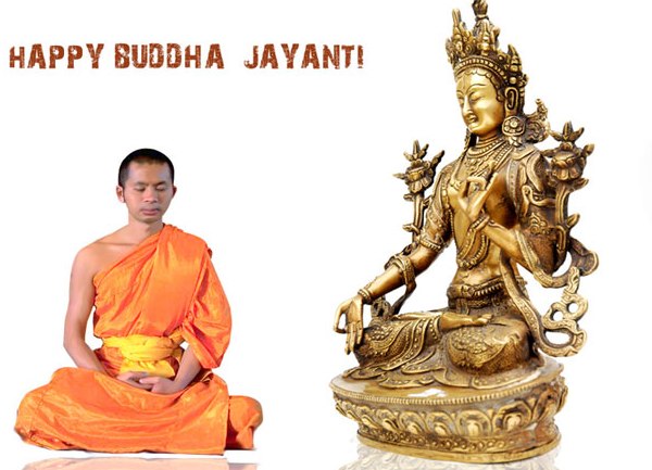 Happy Buddha Jayanti Lord Buddha Statue And Monk Picture