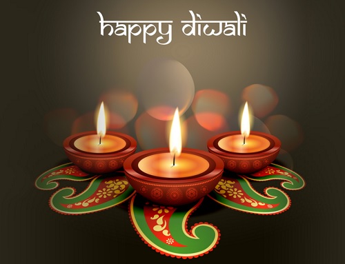 Happy Diwali Diyas With Rangoli Picture