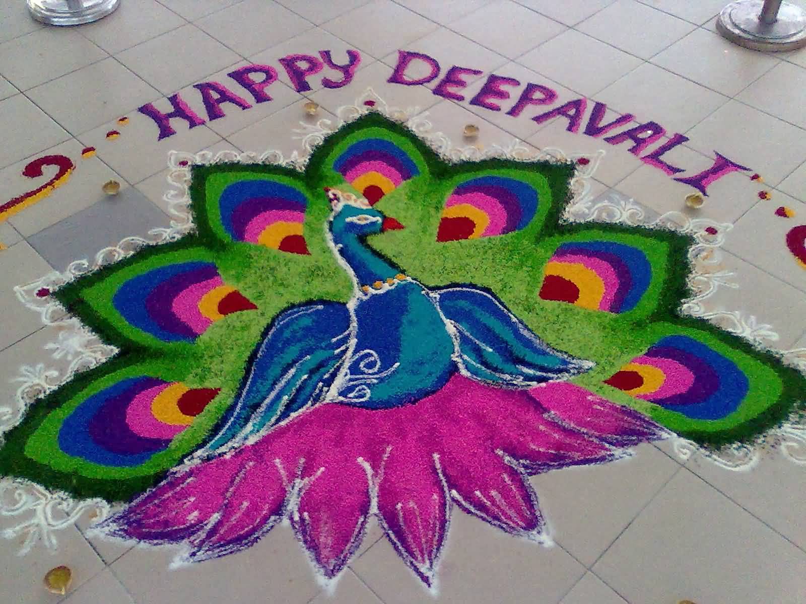 Happy Diwali Peacock Design Diwali Rangoli