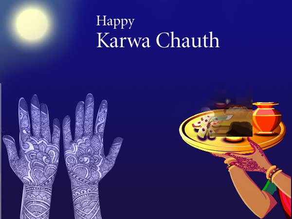 Happy Karva Chauth Mehndi Hands And Full Moon Picture