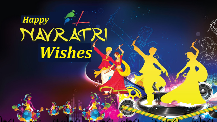 Happy Navratri Wishes People Playing Garba
