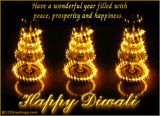 Have A Wonderful Year Filled With Peace, Prosperity And Happiness Happy Diwali Twinkling Lamps Glitter