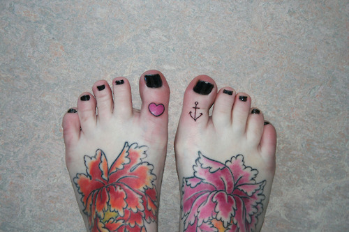Heart And Anchor Tattoos On Big Toes