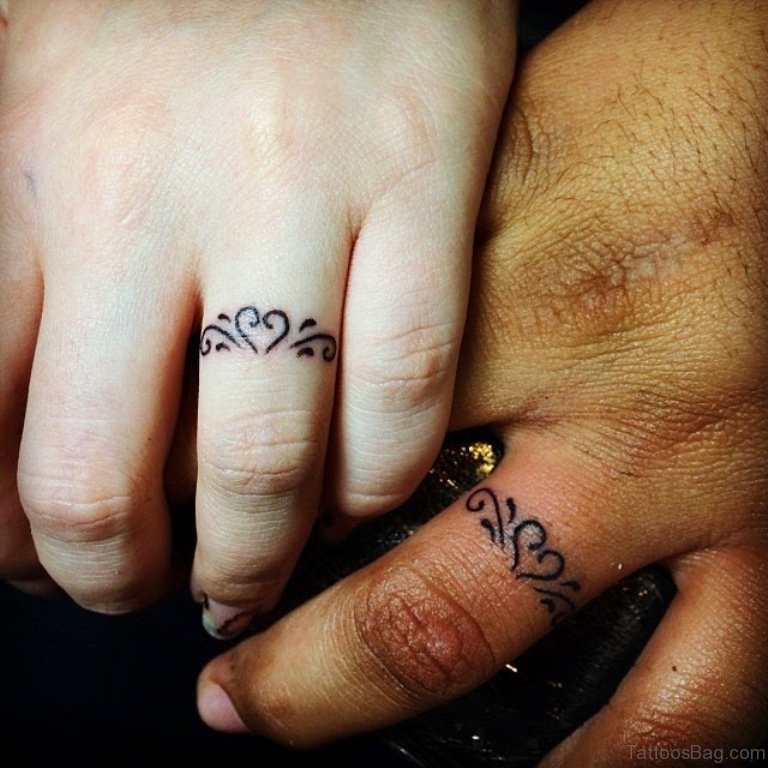 Heart Ring Matching Couple Tattoos