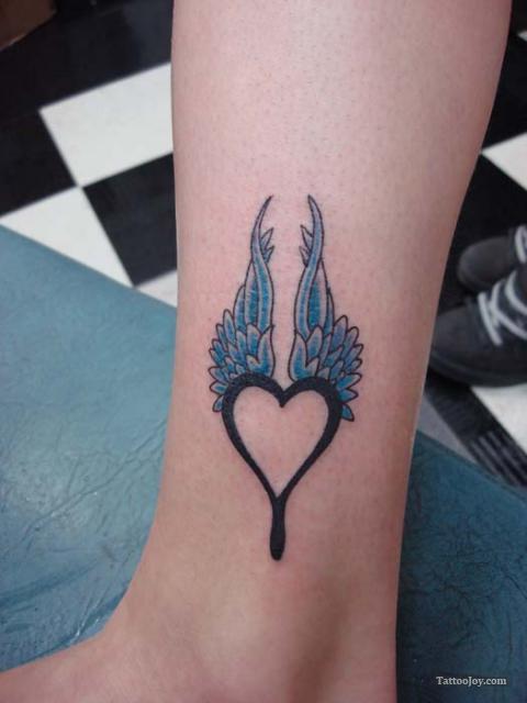 Heart Wings Ankle Tattoo