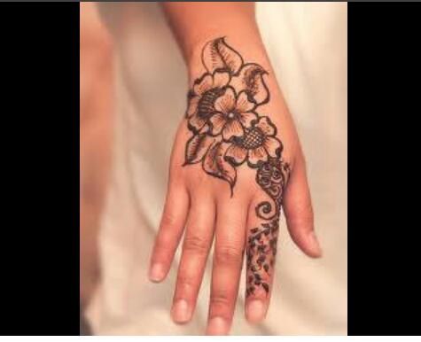 Henna Flower Tattoo On Fingers