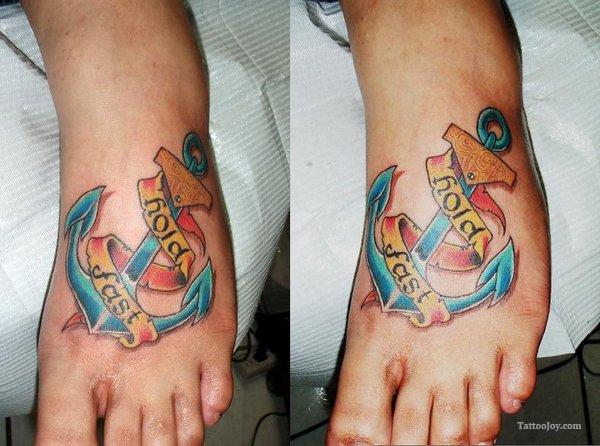 Hold Fast Anchor Tattoo On Left Foot