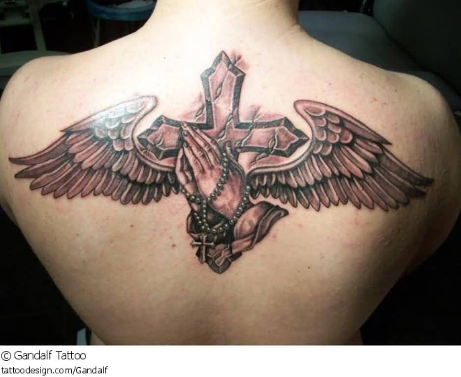 Holy Cross Christian Tattoo On Upper Back