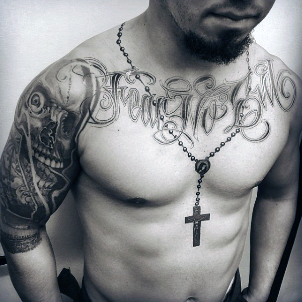 Holy Rosary Tattoo Around Man Neck