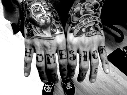 Home Sick Knuckle Tattoo For Men