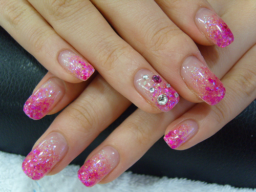 Hot Pink Glitter Gel Nail Art