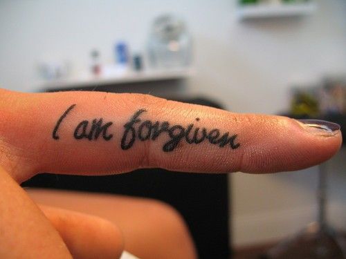 I Am Forgiven Tattoo On Inner Finger For Girls