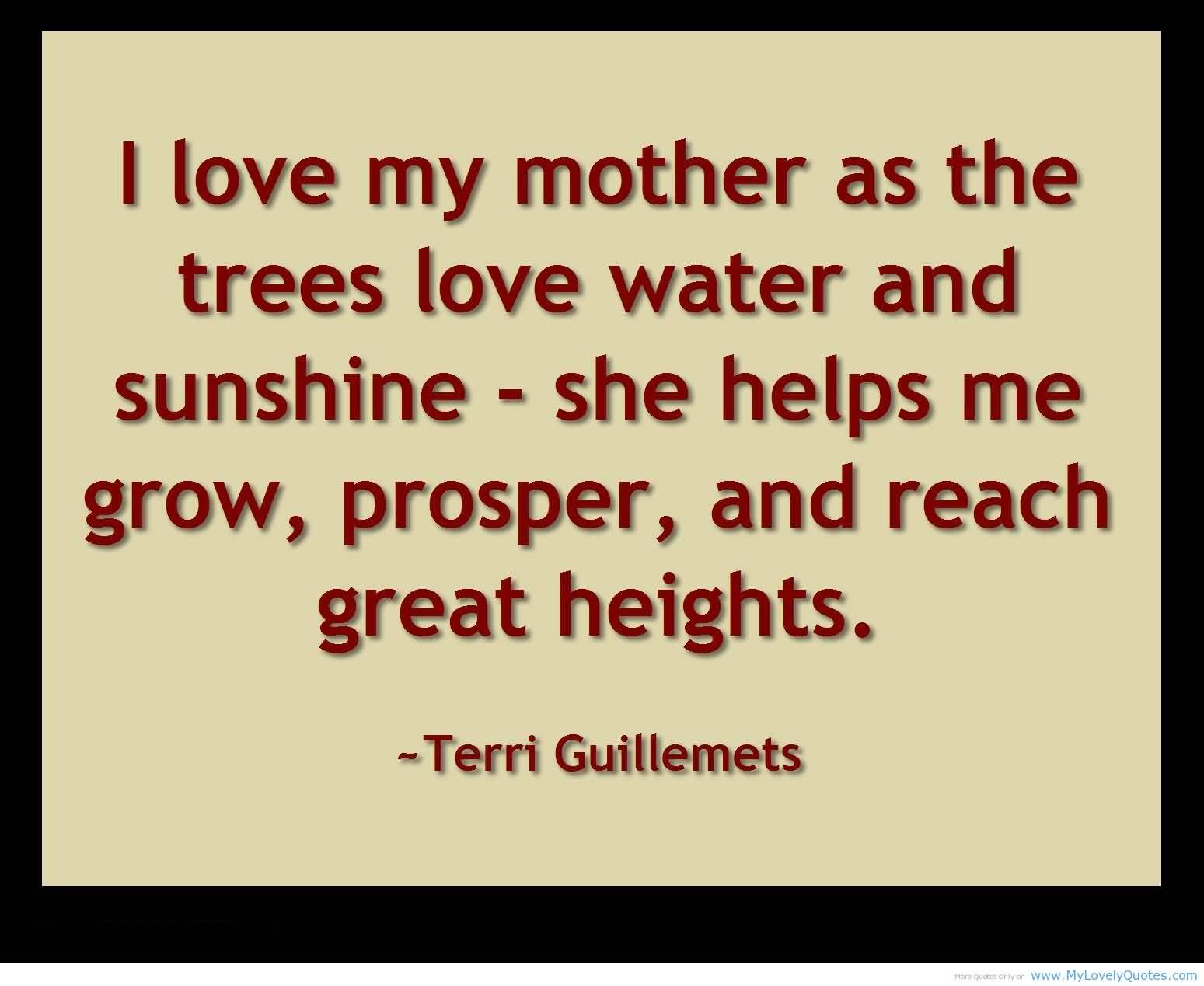 I love my mother as the trees love water and sunshine - she helps me grow, prosper, and reach great heights. Terri Guillemets