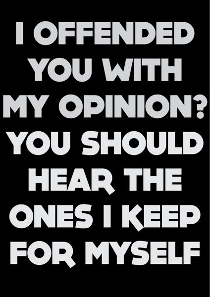 I offended you with my opinion? You should hear the ones  I keep to myself.