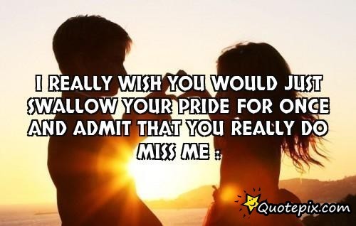 I wish you would just swallow your pride for once and admit that you really do miss me